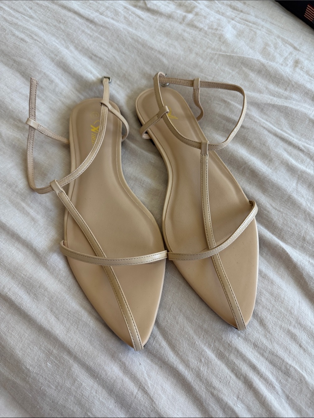 Nude Strappy Pointed Toe Flat Sandals